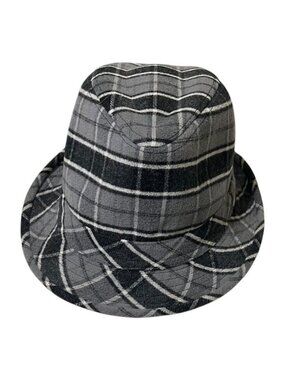 ABG Accessories Fedora Bowler Hat Unisex Gray Black Plaid Brim One Size
